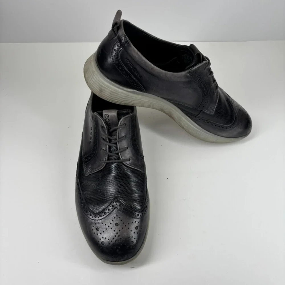 ECCO S-Classic Men's US 9 Magnet Leather Brogue Wingtip Spikeless‎ Golf Shoes